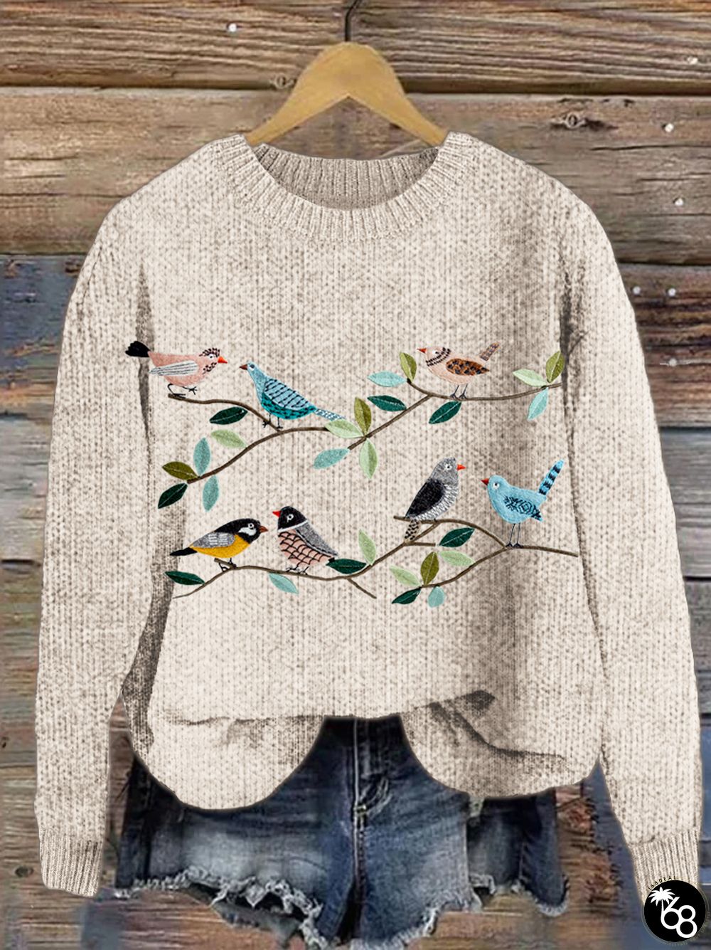 Bird & Flower Pattern Cozy Knit Sweater | 168DEAL