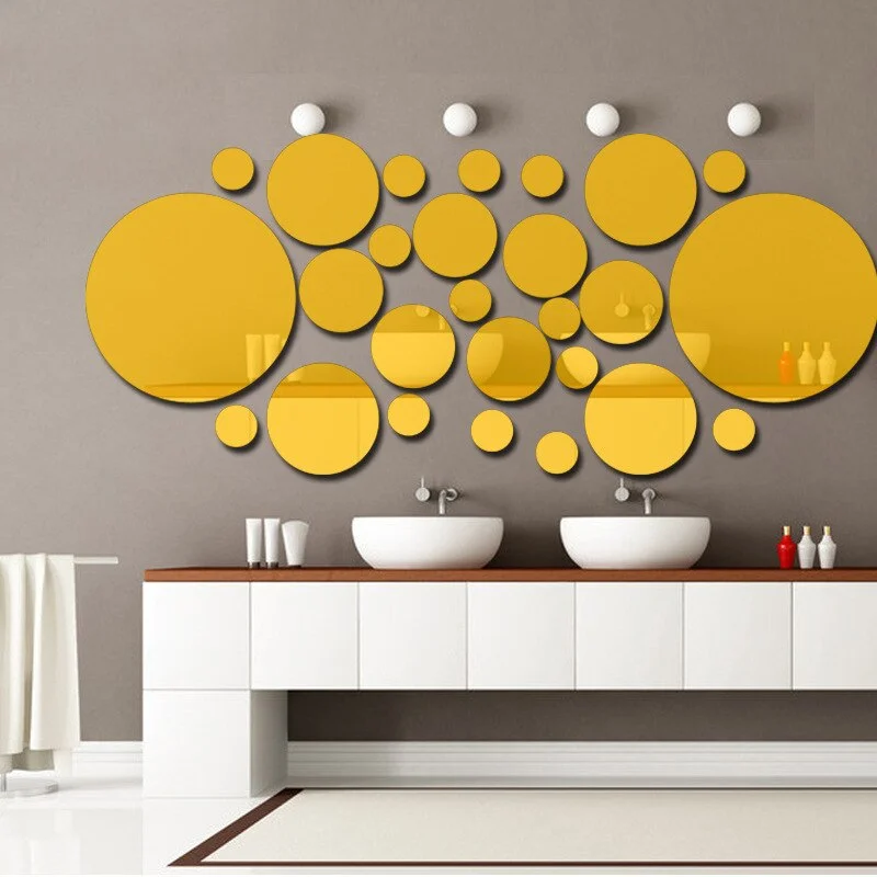 26pcs Ball Room Bathroom Decor Acrylic Wall Mirror Irregular Mirror Living Room Decoration Mini Sticker Mirror