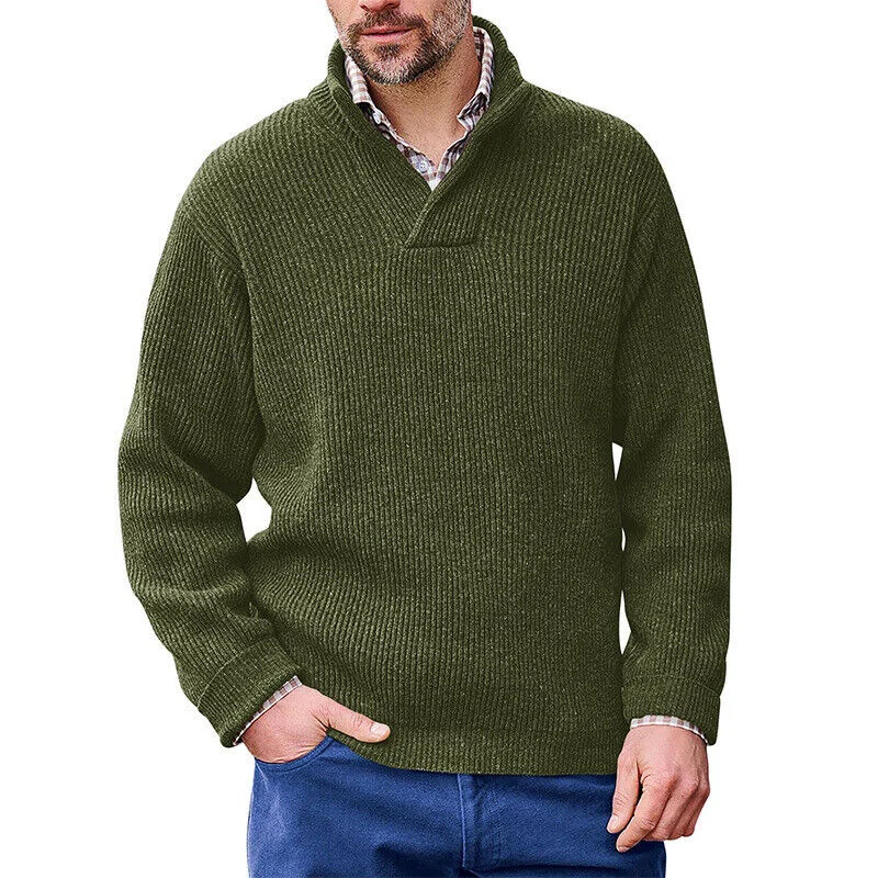 Wongn Wongn Men's Solid Color Casual Jumper Long Sleeve V-Neck Loose Sweater Autumn And Winter New Men's Wear