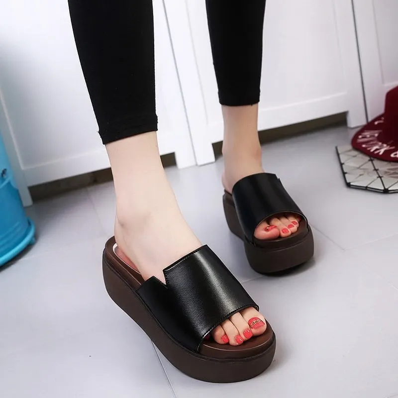 Lucyever Casual Women Open Toe Platform Flats Summer Slippers Ladies Thick Sole Outdoor Slides Classice Beach Flip Flops