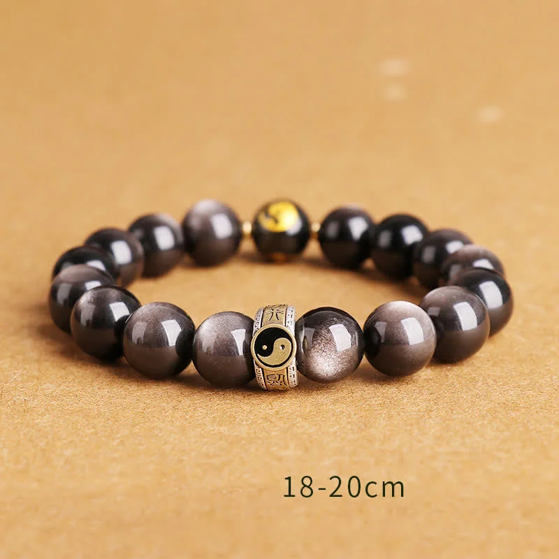 925 Sterling Silver Black Obsidian Gold Sheen Obsidian Silver Sheen Obsidian Yin Yang Protection Bracelet