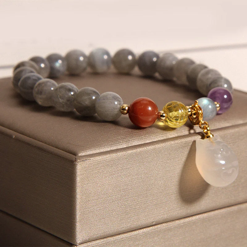 Natural Moonstone Blessing Cat Charm Bracelet