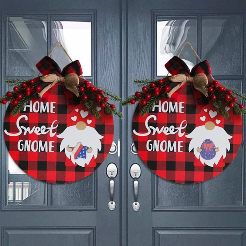 Christmas Wooden Gnome Door Sign Interchangeable Hanging Decoration