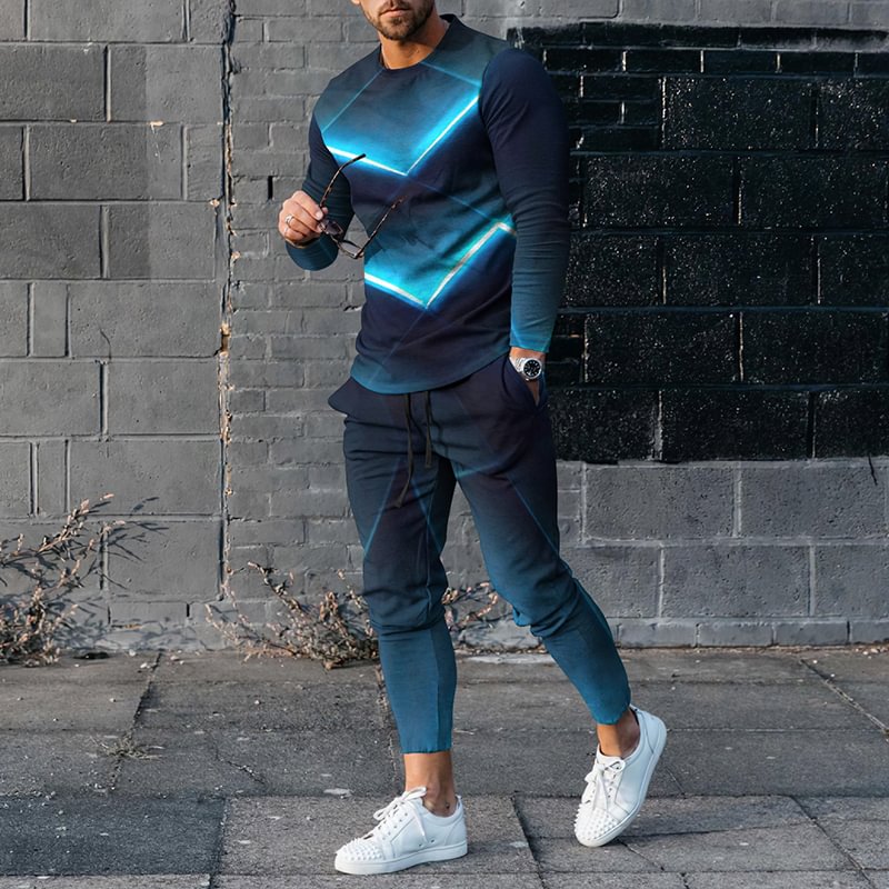 Fashion Men's Technology Light Casual Long Sleeve T-Shirt And Pants Co-Ord