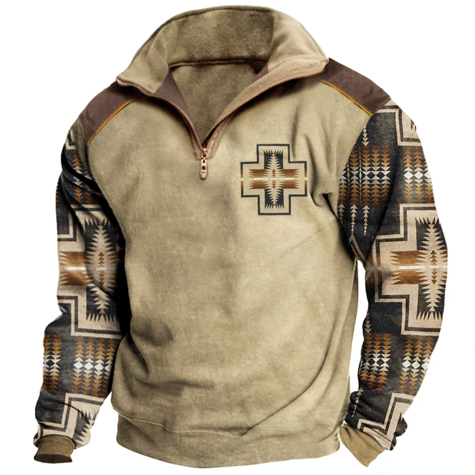 Vintage Men's Outdoor Aztec Cowboy Lapel Sweatshirt