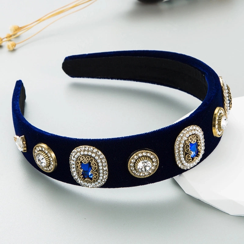 Women’s Casual Elegant Classic Style Color Block Alloy Cloth Inlay Rhinestones Glass Hair Band