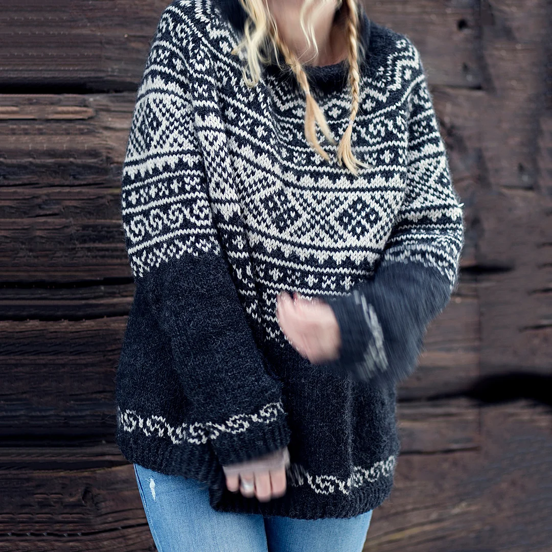 Vintage Beautiful Norwegian Setesdals Knit Jacquard Crew Neck Sweater（Unisex）