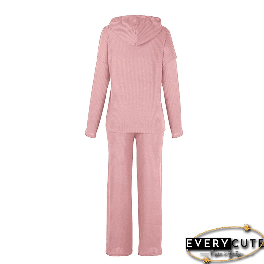 Pink Loose Fit Hooded Long Sleeve Pant 2pcs Set
