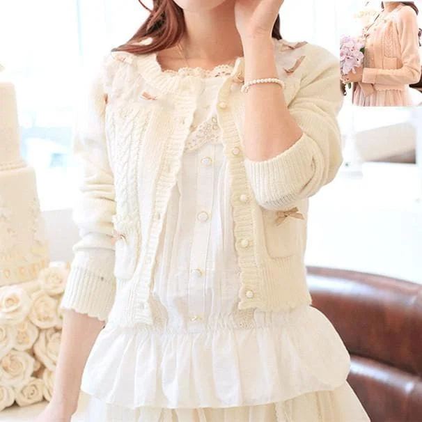 White/Beige/Pink Mori Girl Knitted Sweater Cardigan Jacket SP153443