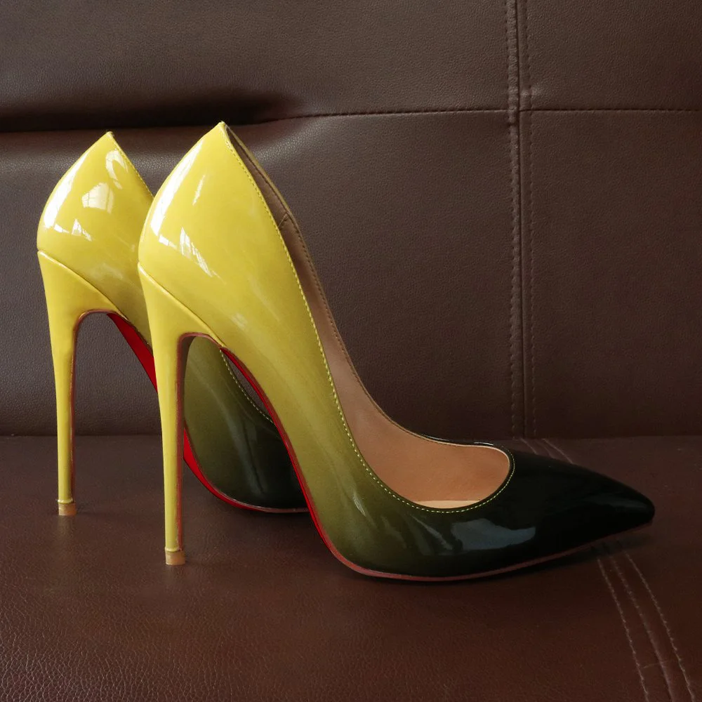 120mm Women's Wedding Partre Red Bottom Gradient High Heels Fashion Pumps Patent Shoes-MERUMOTE