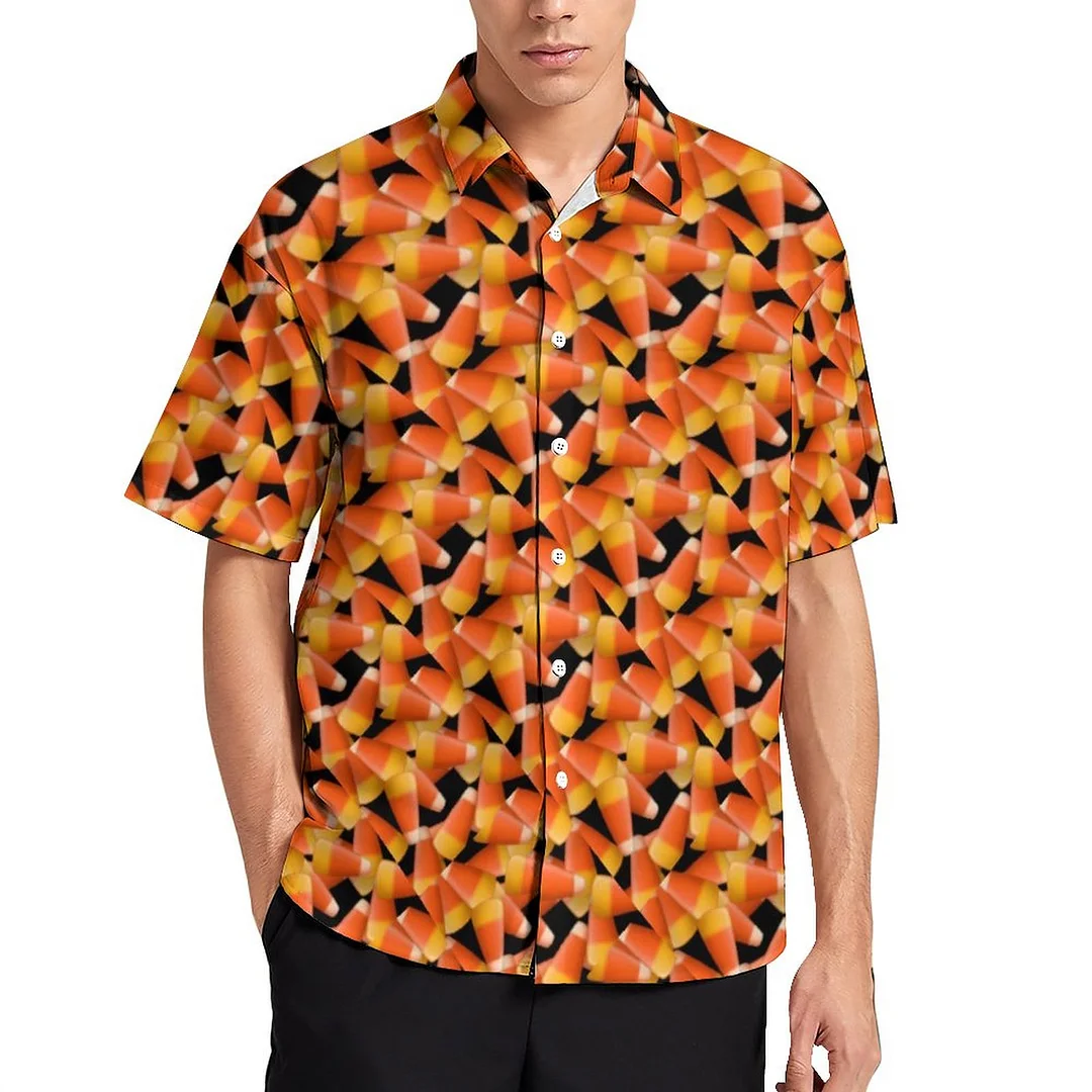 Candy Corn All Over Print Women and Men Hawaiian Shirt Unisex Button Down Matching Aloha Beach Blouse