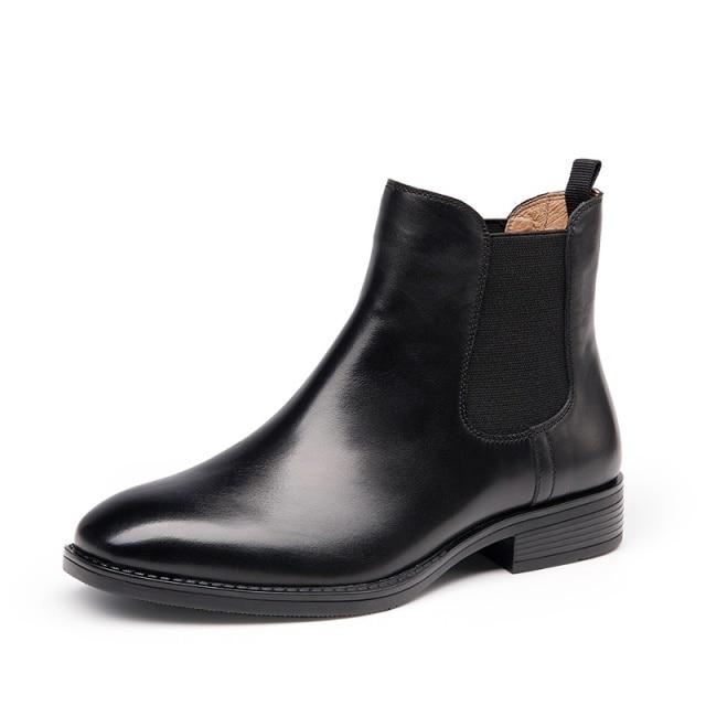 Chelsea Boots Women Genuine Calfskin Leather Plus Size Brand Ankle Shoes Handmade
