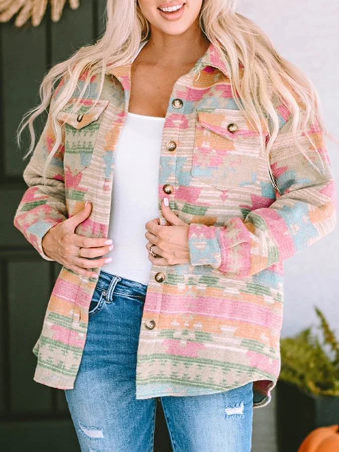 Western Printed Single Breasted Casual Women'S Jacket