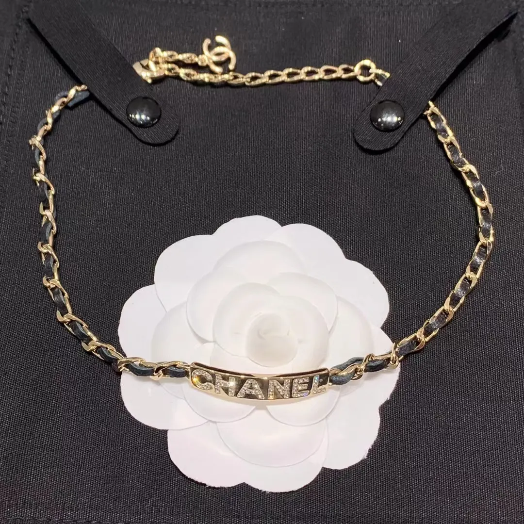 Chanel Leather Cuban Chain Choker Necklace