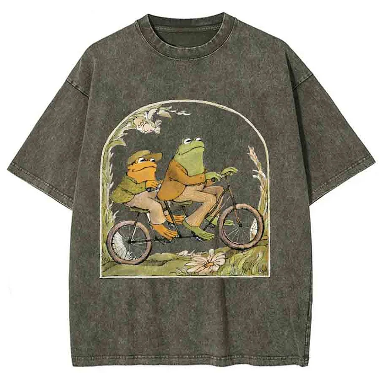 Frog and Toad Unisex Printed Retro Washed Short Sleeved T-Shirt