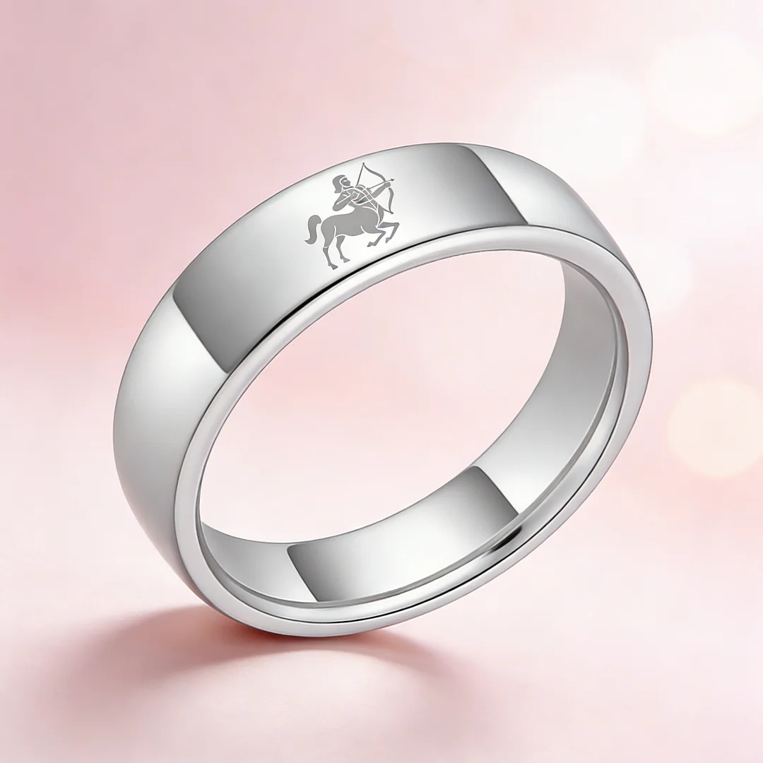 Sliver Tungsten Carbide Rings Flat Sagittarius Wedding Band Flat Top Comfort Fit 4MM 6MM 8MM Width