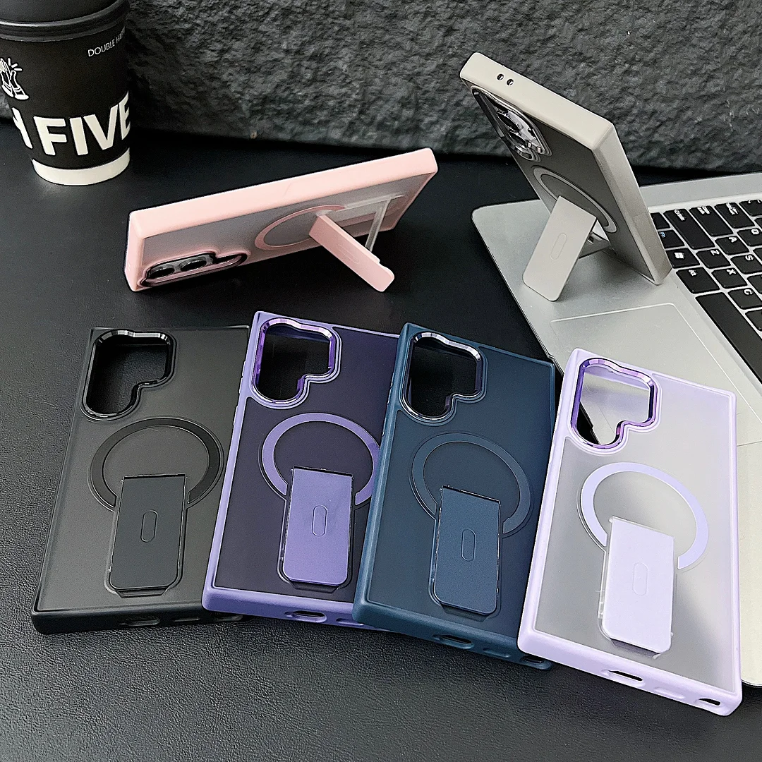 New Arrival Matte Anti-fingerprint Hidden Holder Shockproof Magnetic Mobile Phone Case for Samsung Galaxy S24 Plus S25 S23 Ultra
