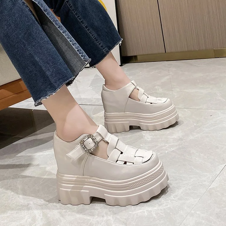 Wongn Wongn Spring And Autumn New Platform Woven Inside Increased Patent Leather Shoes Platform Sandal Women's Singles Shoes