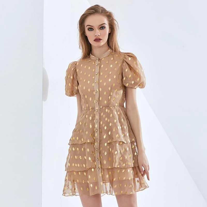 ABEBEY Polka Dot Ruffle Summer Dress For Women O Neck Puff Sleeve High Waist Print Dresses Female Womens Clothing 2023 New