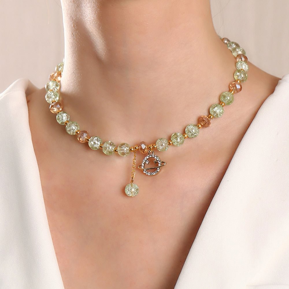 Women's Lovely Planet Pendant Clear Beaded Choker