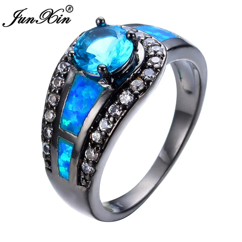 Blue Ball Female Opal Ring Black Gold Filled Jewelry Natural Stone Wedding Rings For Men And Women Bague Femme RB0308