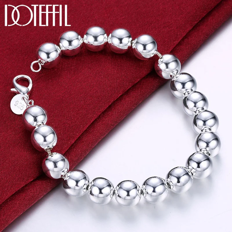 DOTEFFIL 925 Sterling Silver 10mm Hollow Ball Beads Chain Bracelet For Woman Jewelry