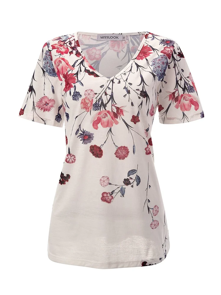 Floral Casual Short Sleeve Shift T-Shirt