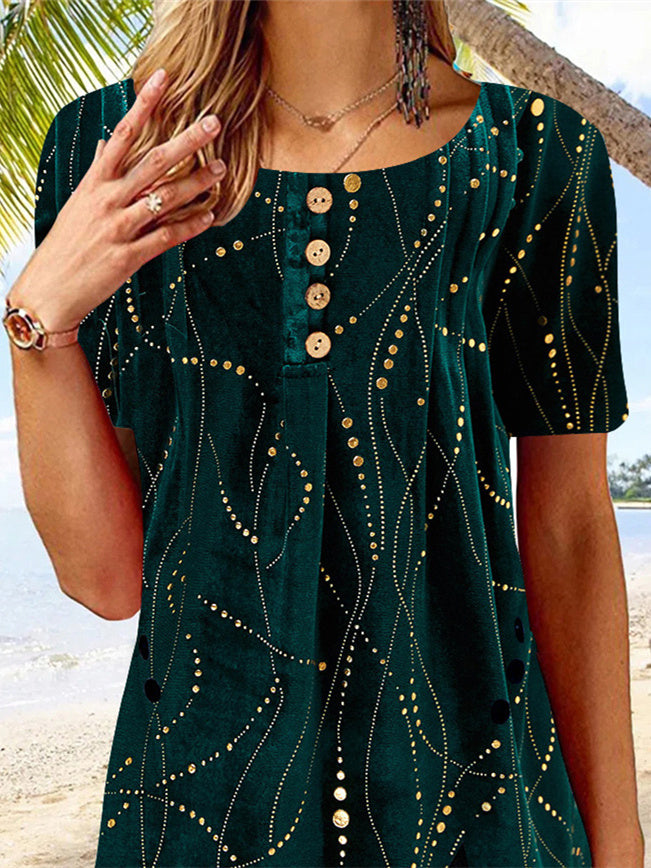 Women Half Sleeve V-neck Solid Color Dress