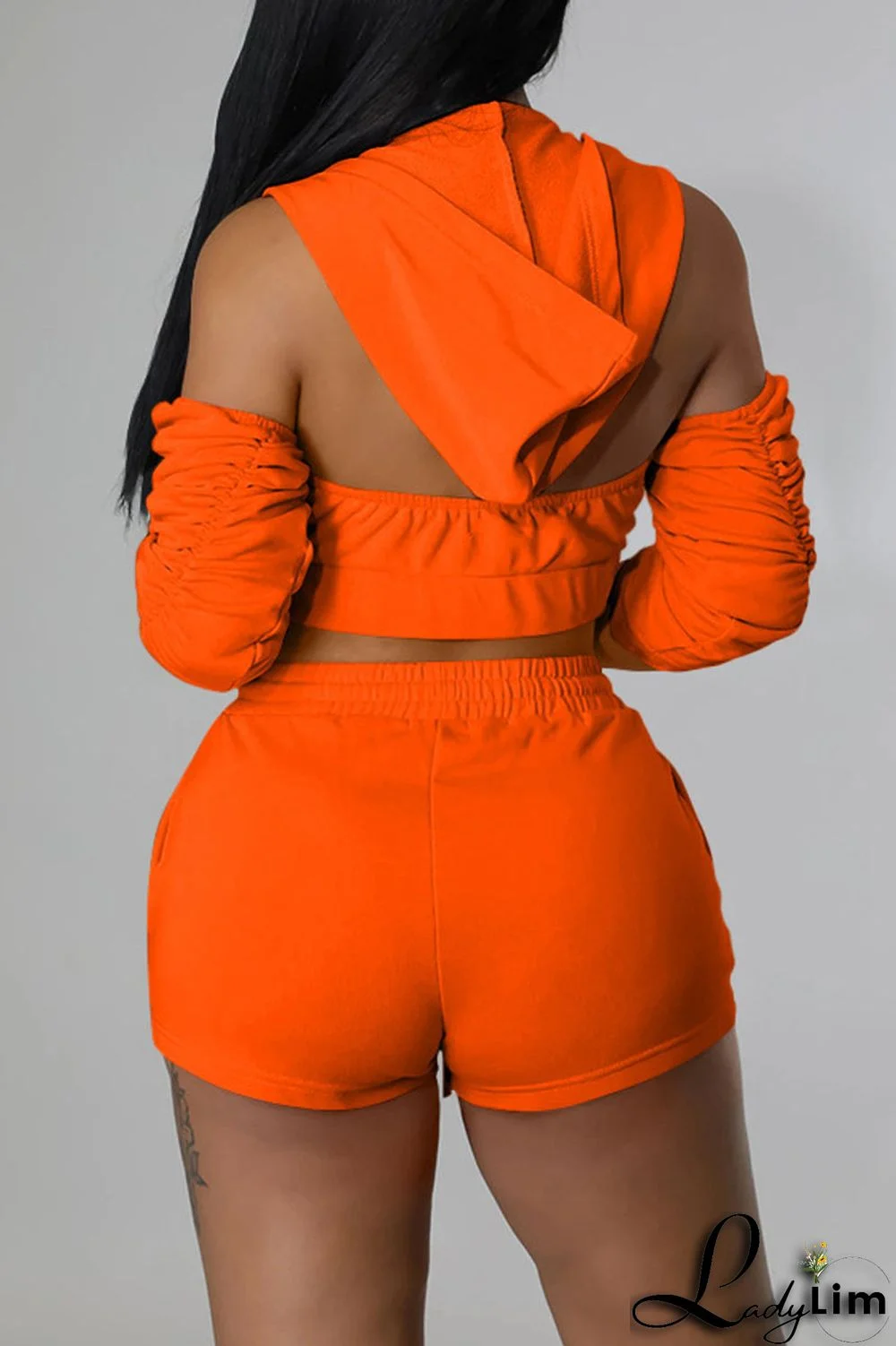 Rose Red Fashion Casual Solid Backless Fold Half A Turtleneck Half Sleeve Two Pieces