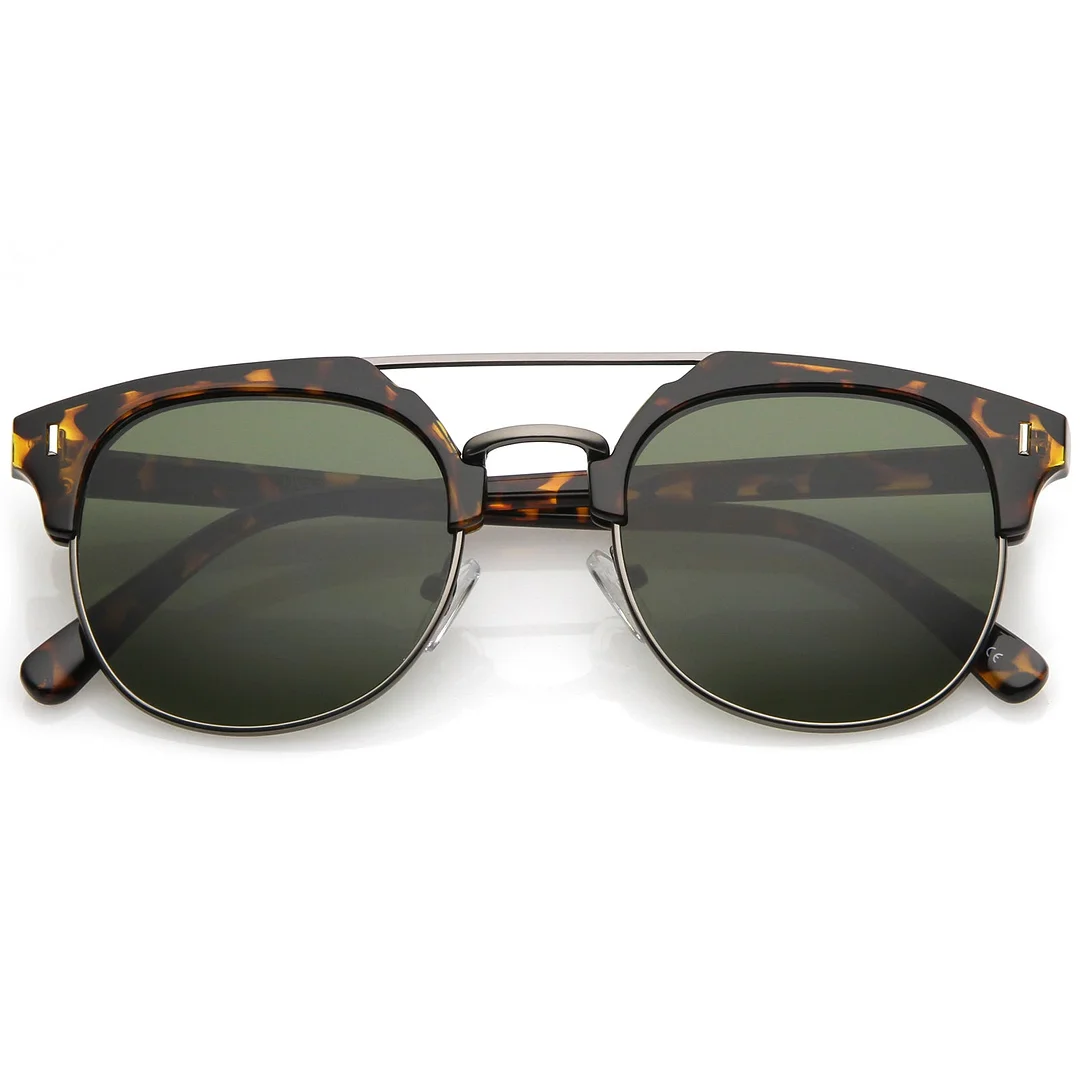 Classic Horn Rimmed Crossbar Round Flat Lens Half Frame glasses 50mm