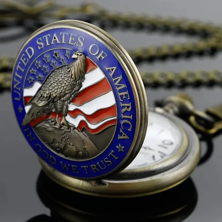 Engraved Ancient Native Indian 4th Of July Pattern Quartz Pocket Watch