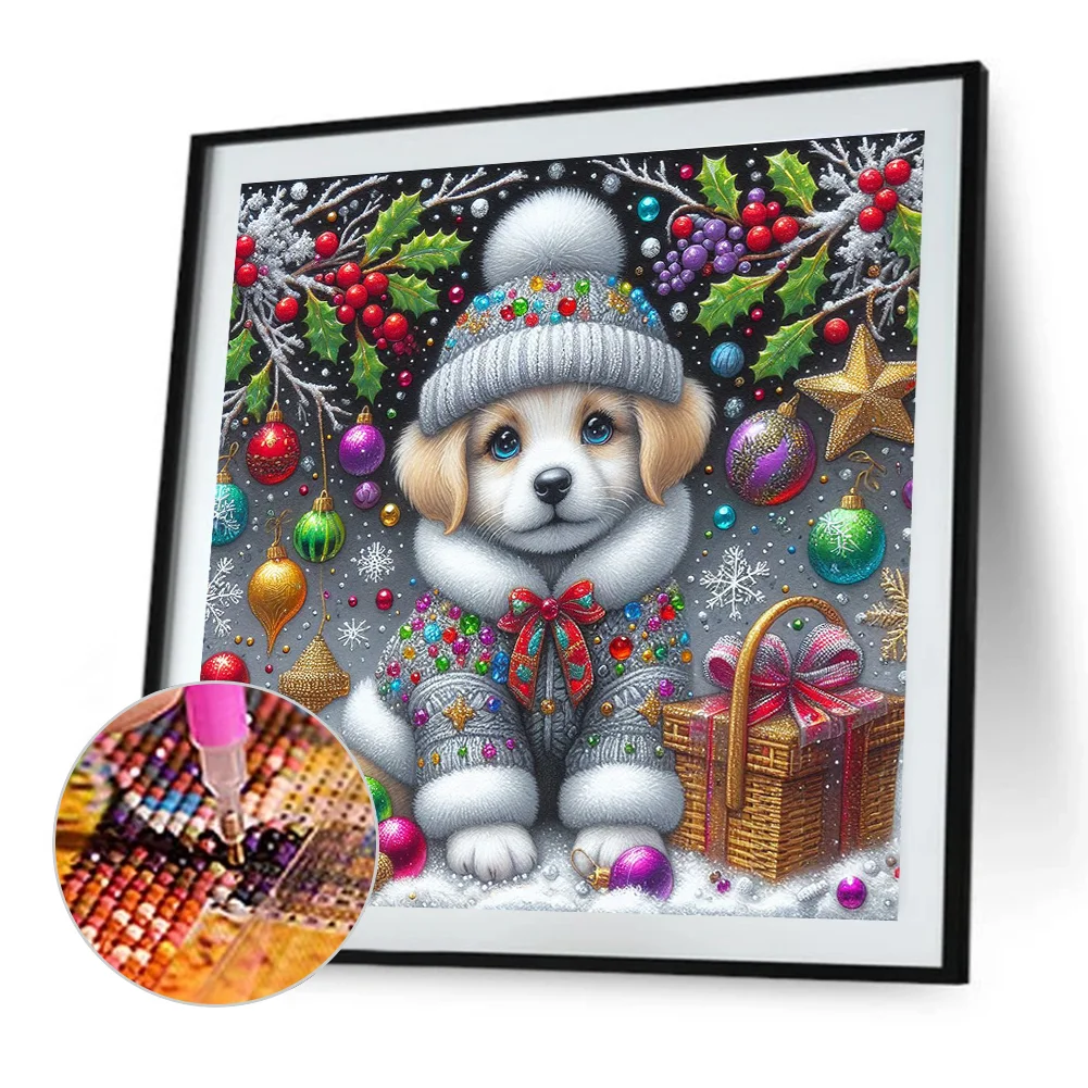 Diamond Painting - Full Round Drill - Christmas Dog(Canvas|40*40cm)