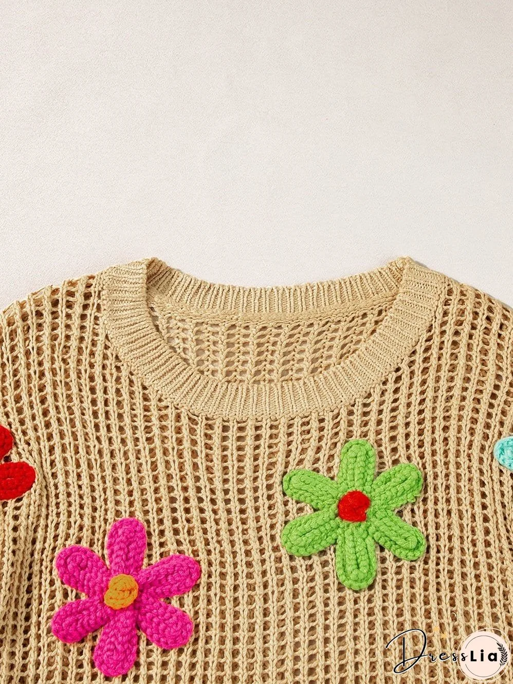 Colorful Flower Appliqu&eacute; Knitted Sweater