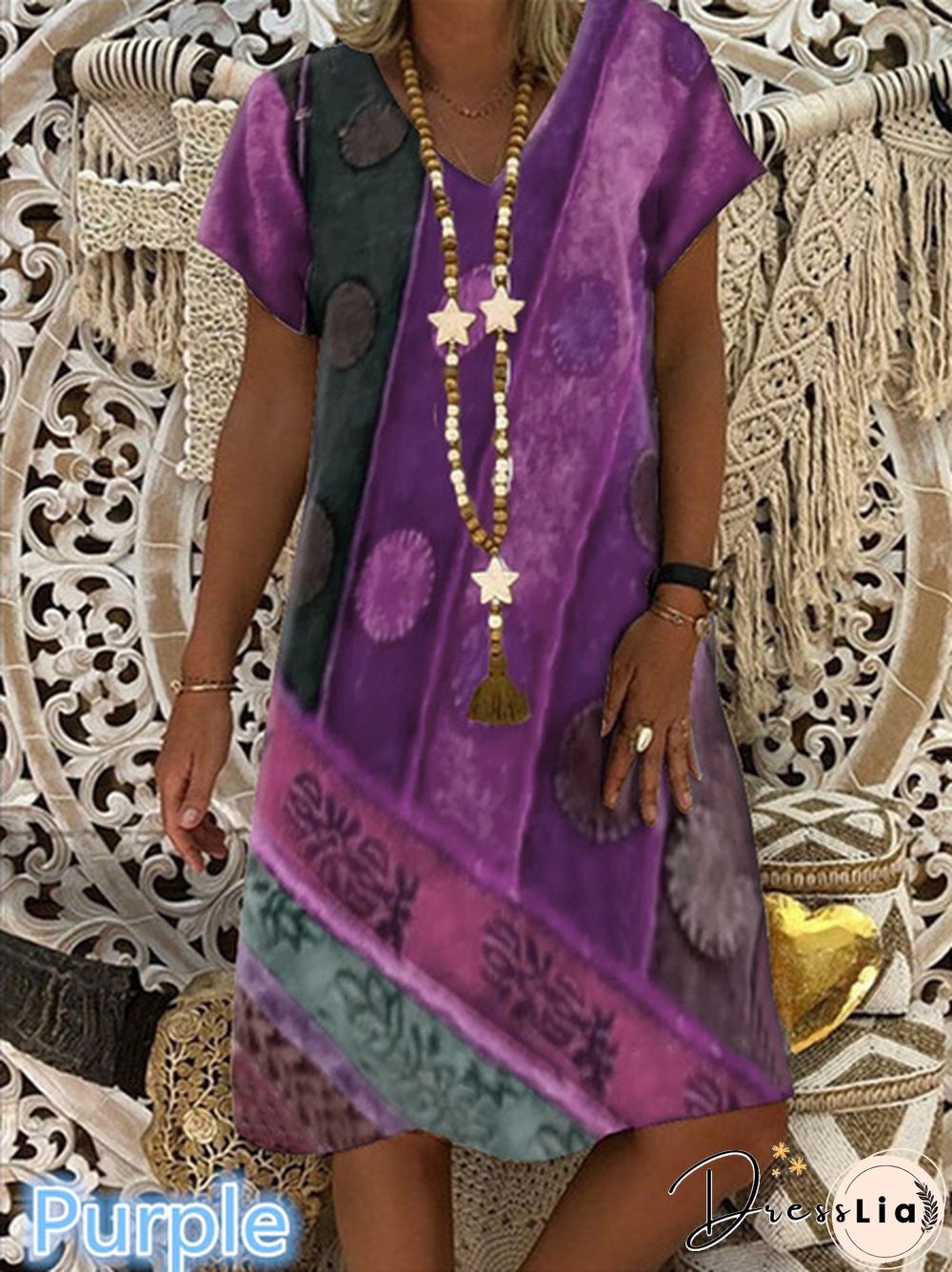 Summer New Fashion Women's Vintage Printed Casual Loose Short Sleeve Dress Soft And Thin Plus Size V-Neck Dress For Summer Xs-5Xl