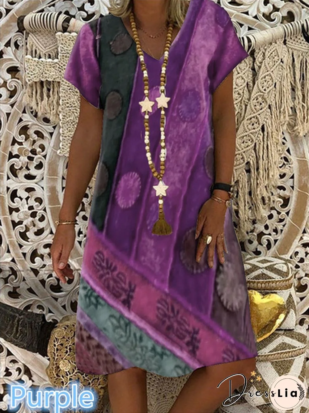 Summer New Fashion Women's Vintage Printed Casual Loose Short Sleeve Dress Soft And Thin Plus Size V-Neck Dress For Summer Xs-5Xl