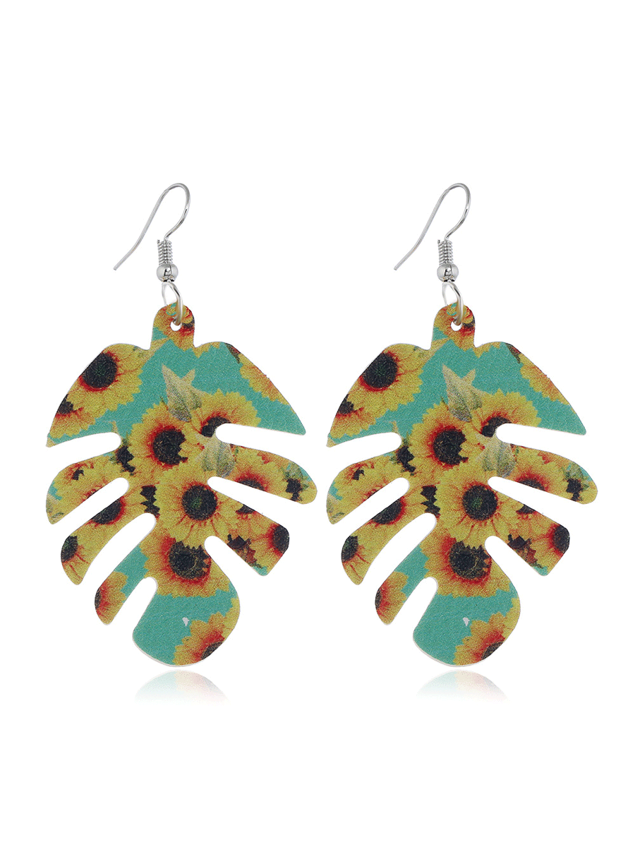 Sunflower Fish Bone Hollow Leather Earrings