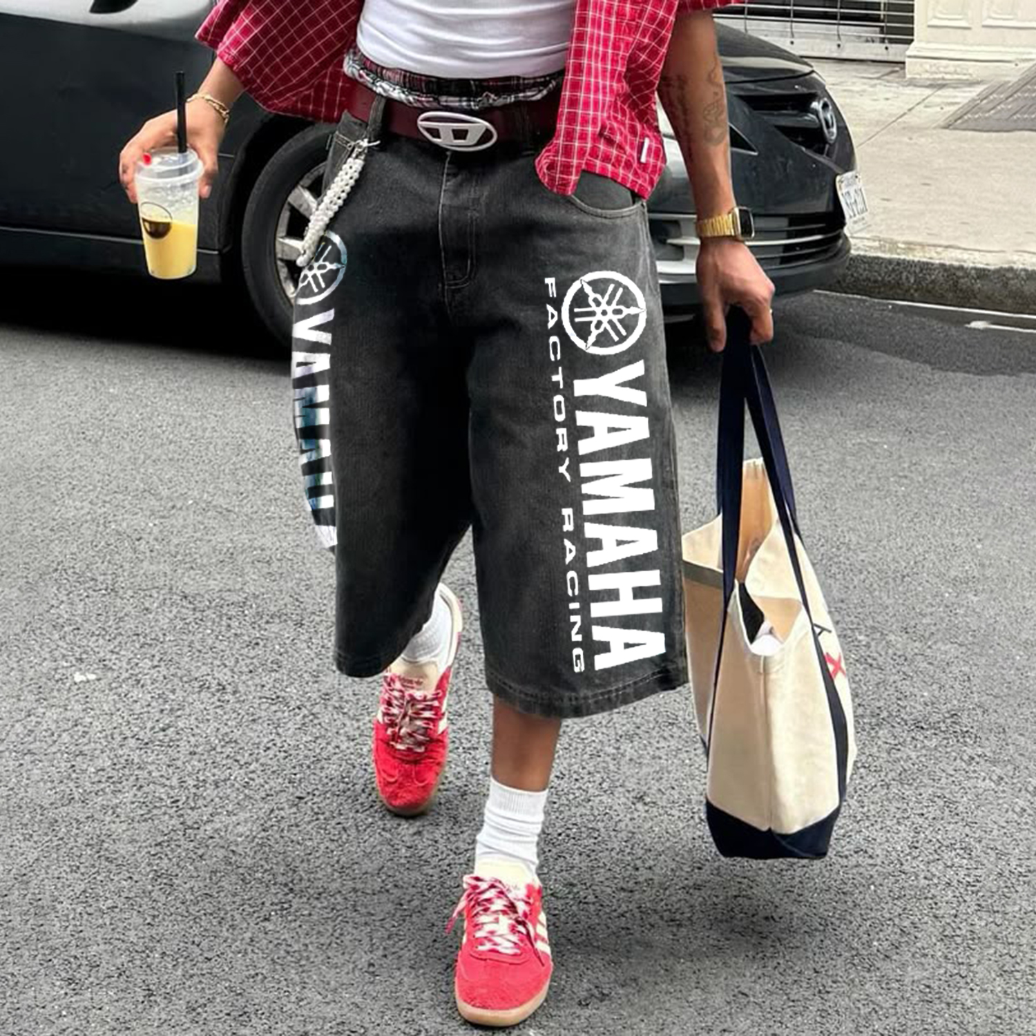 Racing Print Cropped Jeans / TECHWEAR CLUB / Techwear