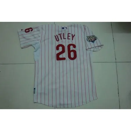 Phillies #26 Chase Utley Stitched White Red Strip Youth MLB Jersey