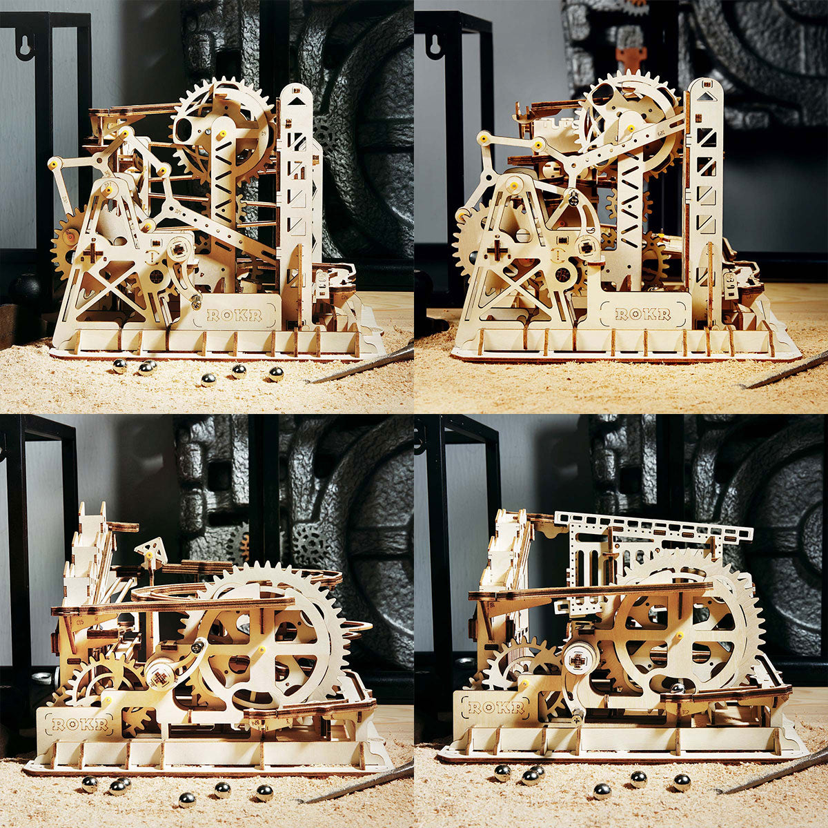 ROKR Hand Cranked Marble Drive Wooden Model Kit Assembly 3D Wooden Puzzle  Mechanical Model Kit with Balls for Teens and Adults (Water Wheel Coasters)