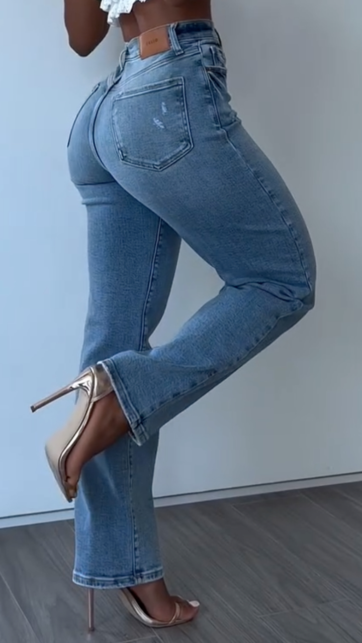 Vintage Distressed High Waist Bootcut Denim Jeans image 2