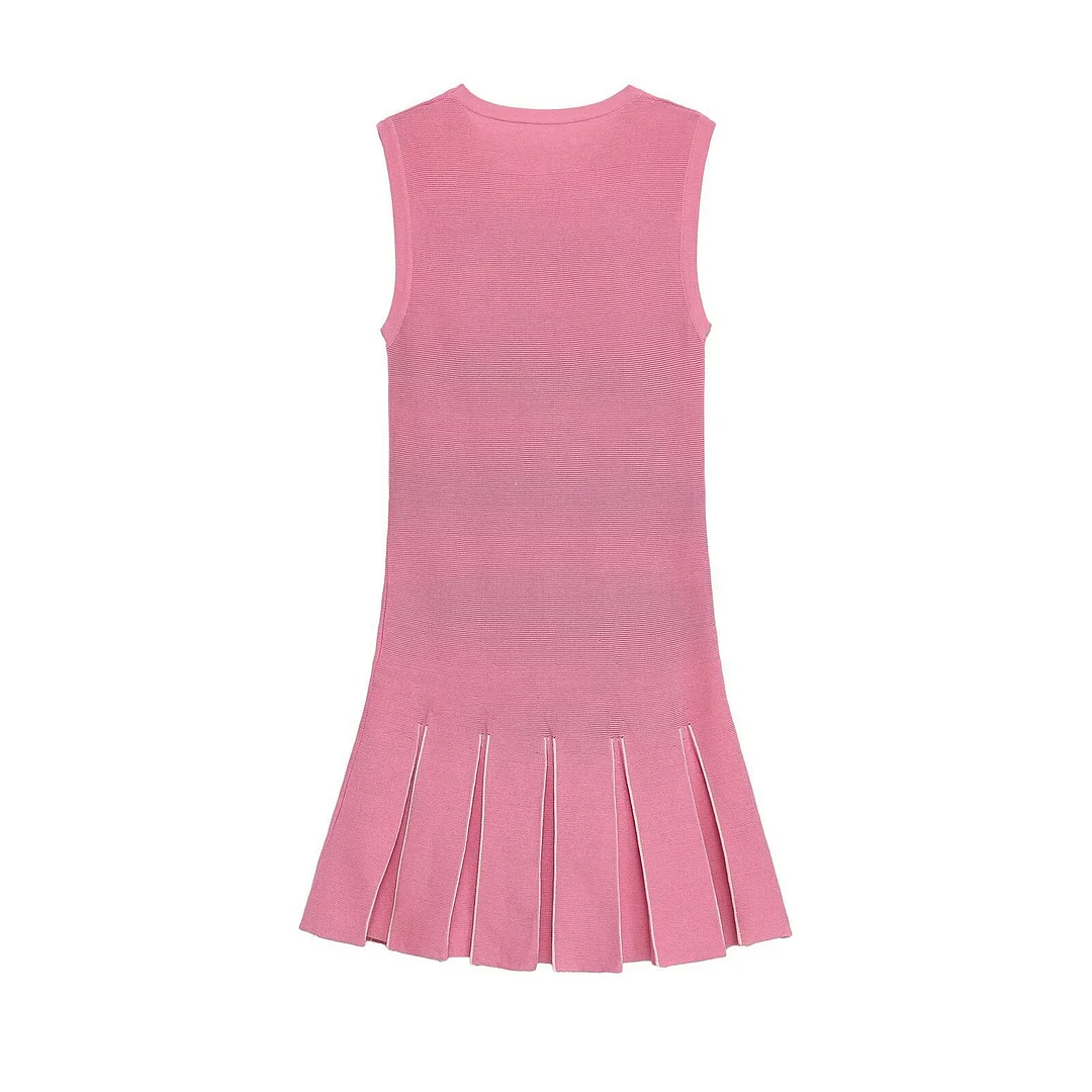 Nigikala Nigikala Women's Clothing 2025 Summer New College Wind Age Reduction Wide Fold Knitted Mini Dress 3859025