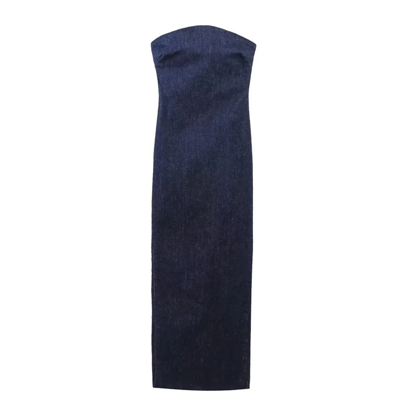 Toloer Toloer 2023 New Summer Women's Sexy Straight Tube Strapless Dress Slim Slit Denim Dress-Outfit Ideas