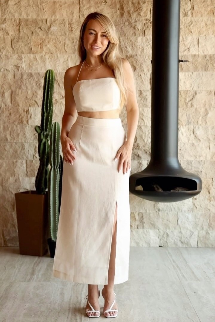 Oknass Charming White Halter Neck Sleeveless Long Prom Dress With Split