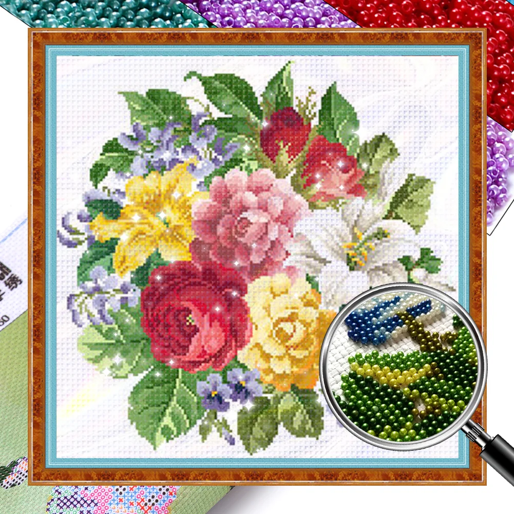 [Bead Embroidery] - 9CT Partial Stamped Cross Stitch - Flower (46*45CM)