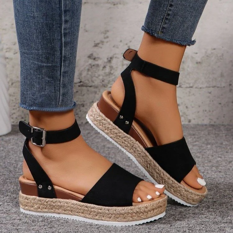 Buckle Ankle Strap Espadrilles Flatform Wedge Sandals