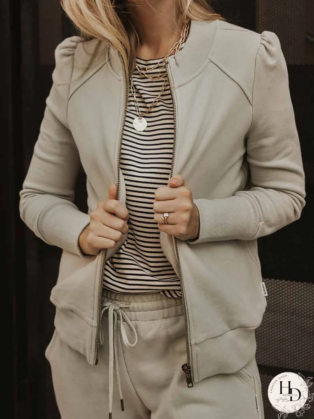 Women Casual Plain Spring Cotton-Blend Zipper Daily Casual Long sleeve Loose Jacket