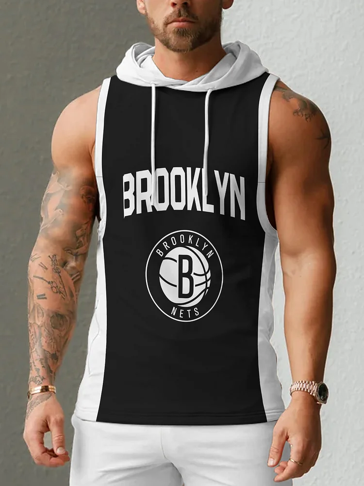 Brooklyn Nets Men's Casual Comfy Sleeveless Hooded Tank Top