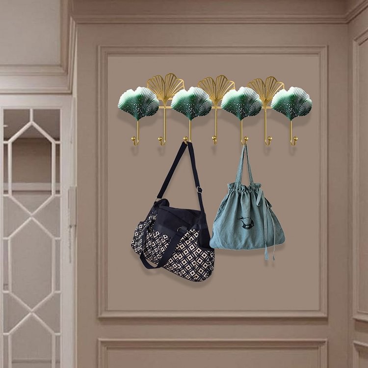 Homemys Nordic Wind 3D Metallic Ginkgo Leaf Hooks Home Wall Decor Art