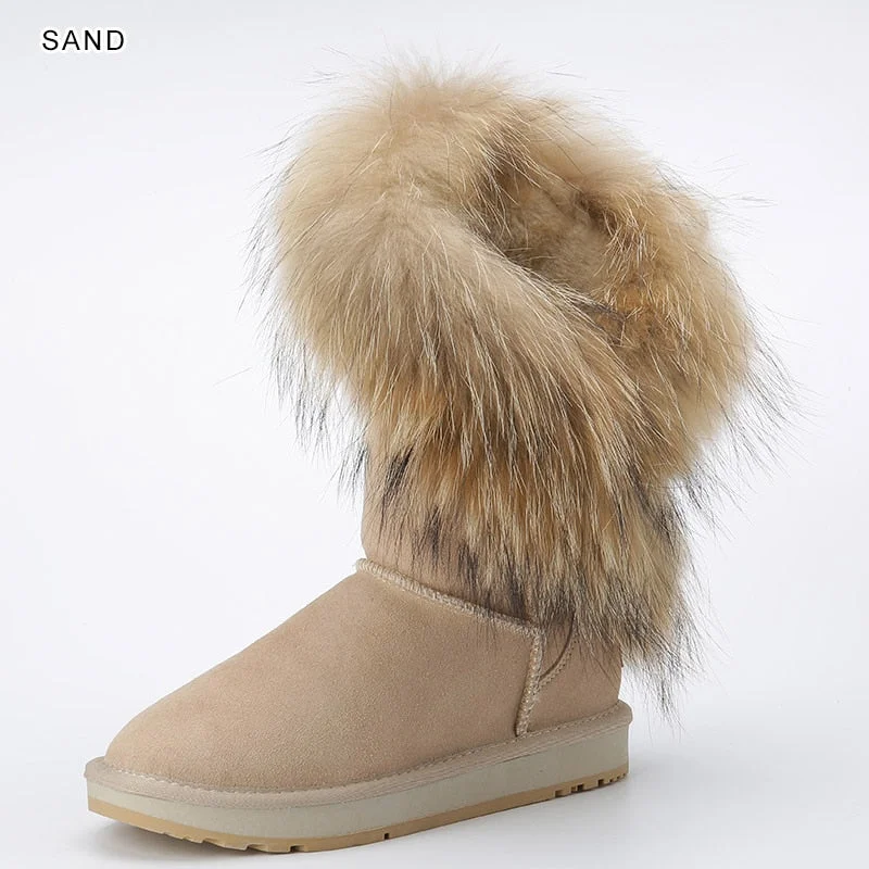 Vstacam Fashion Sheepskin Suede Leather Sheep Natural Wool Fur Lined Women Casual Short Winter Snow Boots Warm Shoes Waterproof