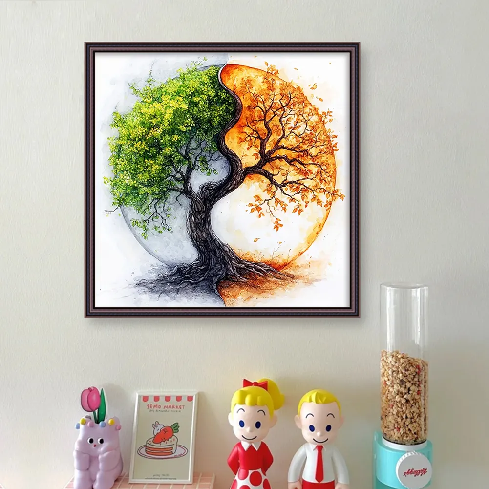 11CT Full Stamped Cross Stitch - Yin Yang Tree(Canvas|40*40CM)
